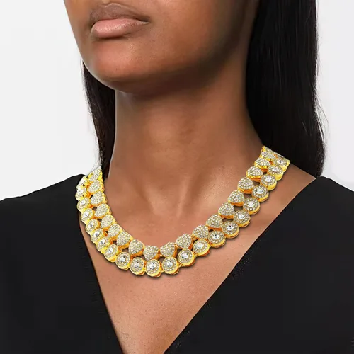 Miniatura 6 de Cadena de tenis de diamantes agrupados de doble capa, collar de cadena cubana de Miami para mujer, collar de cadena de corazón helado, regalo