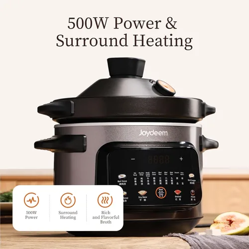 Miniatura 4 de Joydeem Olla eléctrica de 4 cuartos de galón, olla multifuncional de 500 W con interior de cerámica, sopa, gachas de avena, estofado, estofado