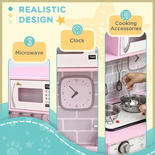 Miniatura 4 de Qaba Juego de juguetes de cocina para niños con diseño realista, luces de estufa, almacenamiento, dispensador de agua, para niños de 3 a 6 años