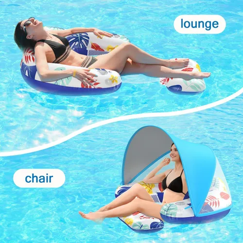 Miniatura 2 de LAYCOL Flotadores de piscina premium para adultos con dosel, elegante tumbona de piscina, flotadores de piscina resistentes para adultos, flotadores