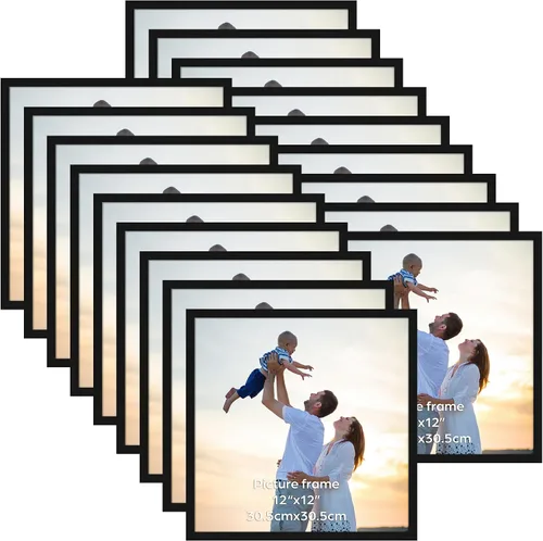 Miniatura 30 de Hoikwo 18 paquetes de marcos de fotos de plástico negro de 3.5x5 multifuncionales con cubierta de plástico para fotos familiares, obras de arte