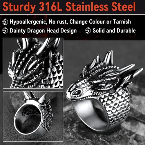 Miniatura 5 de FaithHeart Anillos de dragón punk para hombres y mujeres, acero inoxidablechapado en oro de 18 quilates, joyería de mitología nórdica con delicado
