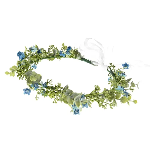 Miniatura 3 de DreamLily Corona blanca de flor de aliento de bebé, corona de eucalipto, tocado de dama de honor, corona de pelo bohemio DFS18 (azul eucalipto)