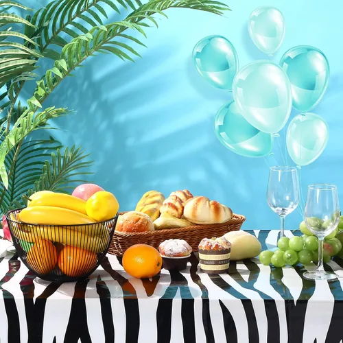 Miniatura 6 de Mantel de safari de animales con temática de animales de la selva, diseño de jirafa, tigre y cebra, mantel de hojas tropicales, suministros