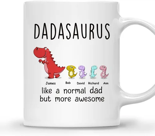 Miniatura 8 de Gossby DADASAURUS - Taza de café personalizada para papá, regalo personalizado para papá de un niño, hija, hijo, esposa con nombres, divertido día 2