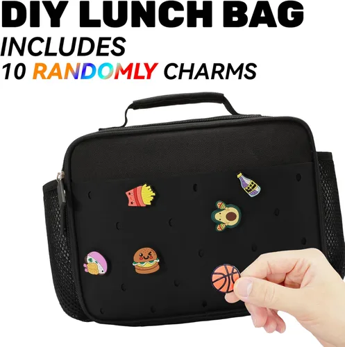 Miniatura 2 de Lonchera Aislada para Niños, Linda Lonchera Reutilizable, Bolsa de Almuerzo para Escuela, Picnic, Regalo de Cumpleaños para Niño o Niña (Negro)