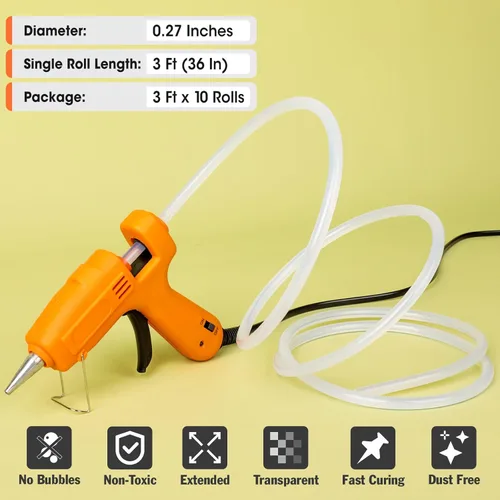 Miniatura 2 de 10 paquetes de rollos largos de palos de pegamento caliente mini, palos de pegamento de 3 pies de largo x 0.27" de diámetro para pistola de 10 rollos