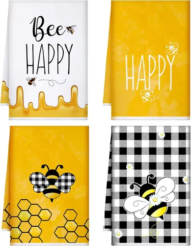 Geyoga 4 toallas de cocina de abeja, toallas de mano absorbentes para cocina de verano, baño, decoración del hogar, 16 x 24 pulgadas