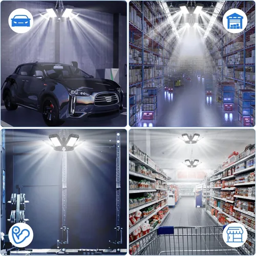 Miniatura 7 de Aoretic - Paquete de 2 luces LED de garaje de 180 W, 18000 lm, 6500 K, con 6 + 1 paneles deformables, luz de tienda LED, para sótano, granero, techo