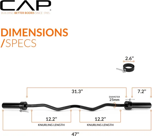Miniatura 4 de CAP Barbell 47-Inch Olympic EZ Curl Bar for 2-Inch Weight Plates Multiple Options