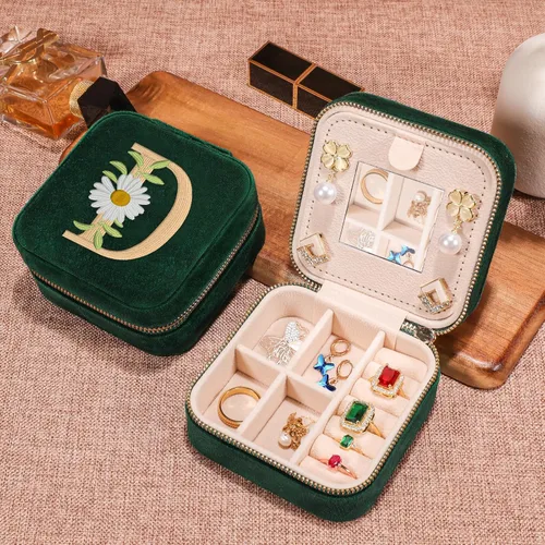Miniatura 3 de GSPY Joyero de viaje de terciopelo, estuche de viaje pequeño, joyero personalizado con inicial, organizador de joyas de viaje, regalos