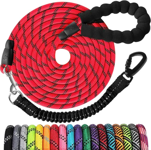 Miniatura 42 de Correa de perro de cuerda de 3 pies: correa resistente con gancho giratorio bloqueable, hilos reflectantes, bungee y asa acolchada - Correa