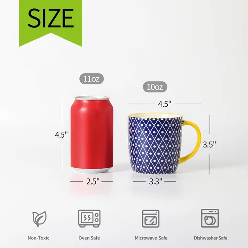 Miniatura 3 de Selamica Juego de 4 tazas de café de 10 onzas, tazas de café pequeñas de cerámica con asa, taza de café para capuchino latte cacao, té con leche