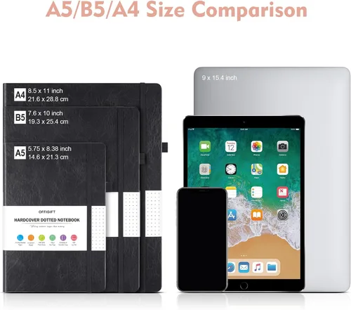 Miniatura 5 de Cuaderno de puntos, 312 páginas numeradas, cuaderno grande B5 de cuero de tapa dura, cuaderno de 3.53 oz/yd² con páginas de índice, diario de puntos