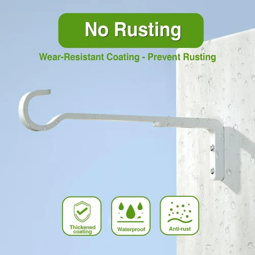 Miniatura 3 de Saffruff Paquete de 2 perchas blancas resistentes de 8 pulgadas para plantas al aire libre, soportes de hierro para colgar plantas en el exterior