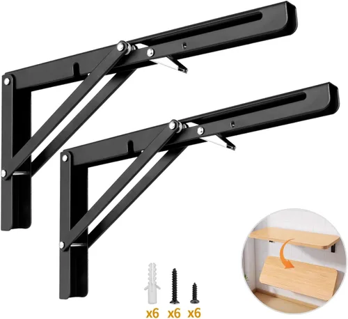Miniatura 12 de Yarssihha Soporte plegable de estante de 8 pulgadas, paquete de 2 soportes plegables resistentes montados en la pared, soportes plegables de metal