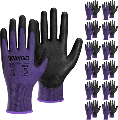 Miniatura 79 de KAYGO KG11PB - Guantes de seguridad con revestimiento delgado de poliuretano, tejido sin costuras, agarre suave en palma y dedos, para trabajo Verde