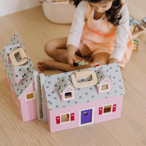 Miniatura 8 de Casa de muñecas de madera Fold and Go de Melissa & Doug con 2 muñecas y muebles de madera