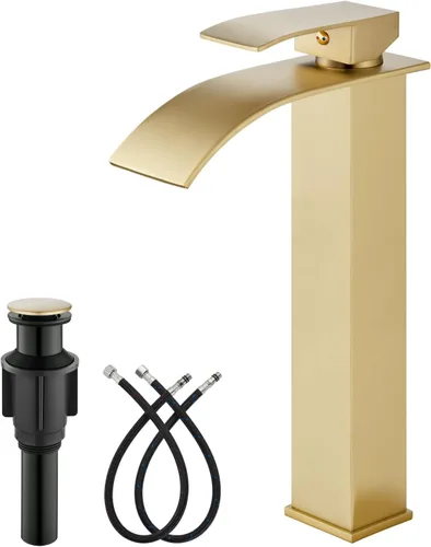 Miniatura 11 de gotonovo Grifo de Baño Alto Tipo Cascada de Una Sola Manija Grifos de Baño para Lavabo de 1 Orificio Grifo de Lavabo Vessel de Acero Inoxidable