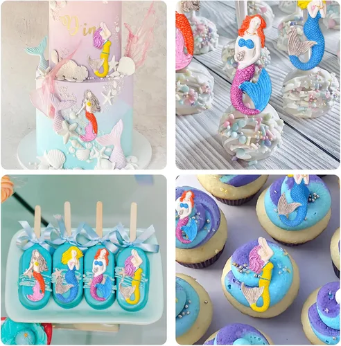 Miniatura 7 de Moldes de silicona de arcilla de sirena, 4 paquetes de diferentes temas de baile, moldes de chocolate de sirena para galletas, decoración de 4