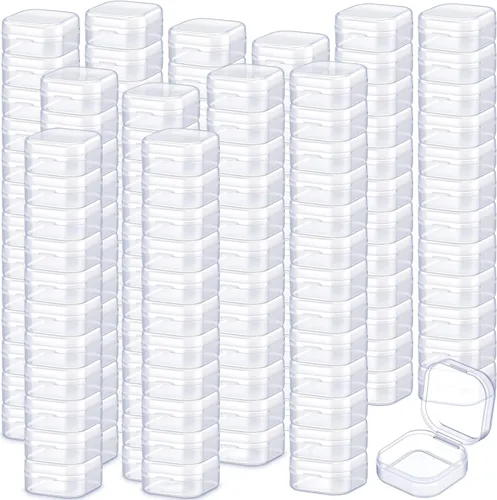 Soaoo 300 piezas de contenedores pequeños de almacenamiento de plástico para organizar con tapa con bisagras, caja transparente de suministros de