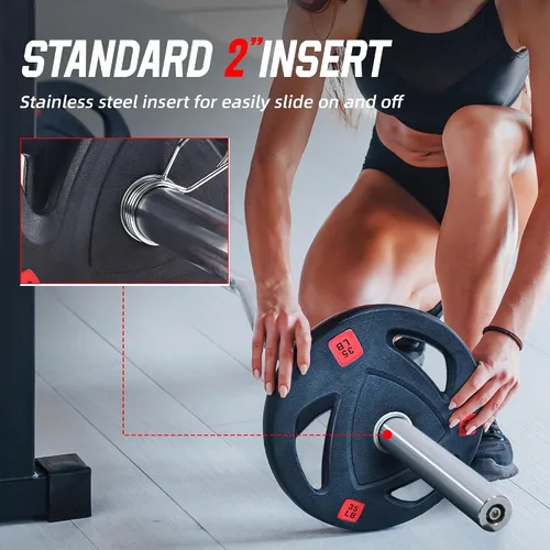 Miniatura 7 de Fitvids - Disco de pesas de hierro fundido olímpico de 2 pulgadas para entrenamiento de fuerza y levantamiento de pesas, estilo con revestimiento