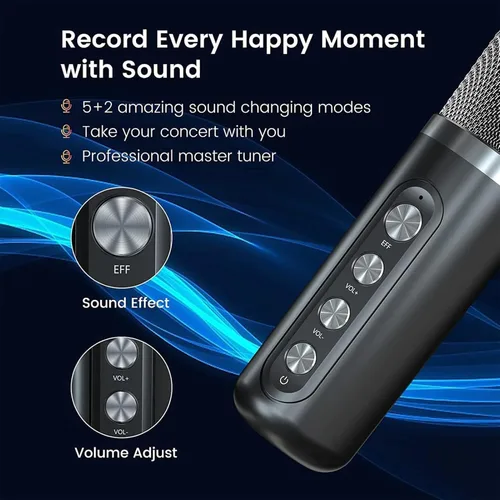 Miniatura 4 de Máquina de karaoke para adultos y niños, altavoz portátil de karaoke Bluetooth con 2 micrófonos inalámbricos para TV, karaoke para cantar