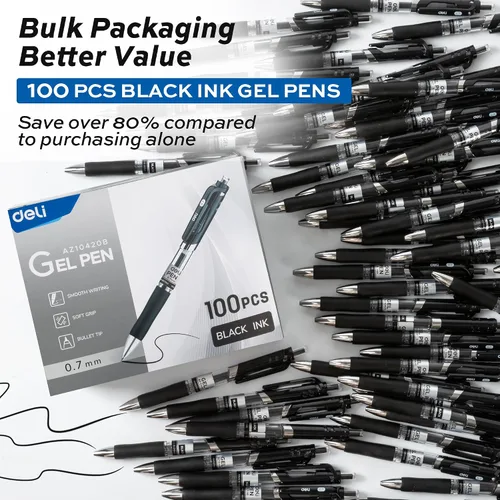 Miniatura 2 de deli Bolígrafos de gel, 100 bolígrafos retráctiles, tinta negra, punta media de 0.028 in, escritura suave, secado rápido, no se corren para tomar