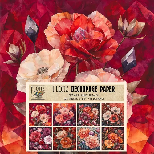 Miniatura 8 de Decoupage - Paquete de papel (24 hojas de 6 x 6 pulgadas), diseño de flores de amapola FLONZ, estilo vintage, sin costuras, para decoupage, cuatro