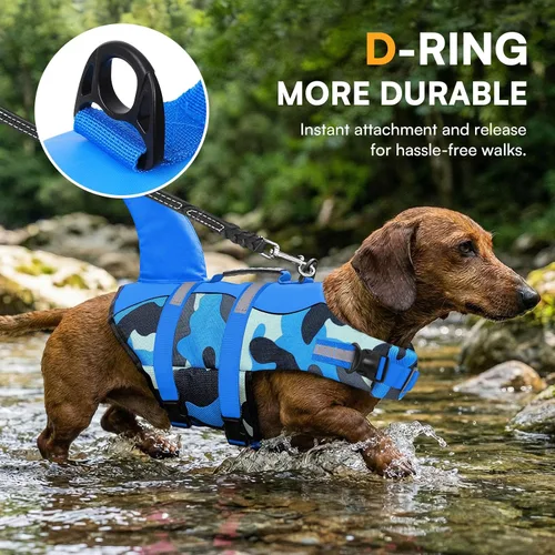 Miniatura 4 de Queenmore - Chaleco salvavidas Ripstop de tiburón para perro, ajustable, con alta flotabilidad y asa de rescate duradera, para perros pequeños