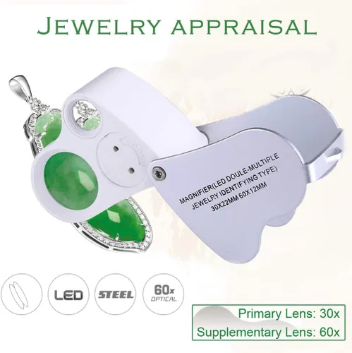 Miniatura 7 de KINGMAS Lupa de joyería de bolsillo de 1.181 x 0.827 in con 2 lentes 30x 60x iluminados joyeros lupa de ojos
