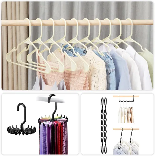 Miniatura 5 de VECELO Paquete de 50 perchas de plástico, perchas de ropa que ahorran espacio con muescas para los hombros para correas, perchas antideslizantes