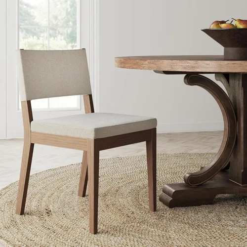 Miniatura 13 de Nathan James - Linus - Moderna silla de comedor tapizada con patas de madera de caucho sólida con acabado cepillado en marrón - Lino natural/marrón