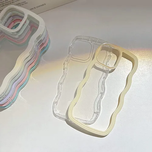 Miniatura 4 de QLTYPRI Funda compatible con iPhone 7/8/SE, bonita funda transparente con marco ondulado rizado para niñas y mujeres, funda protectora de TPU