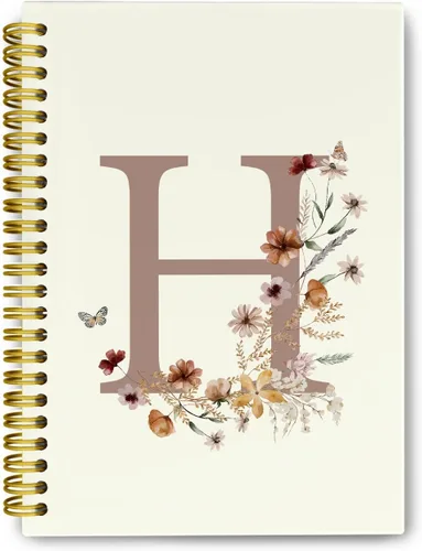 Miniatura 15 de Cuadernos de diario personalizados con letra inicial floral A, cuadernos vintage femeninos de tapa dura en espiral para la escuela, regalos