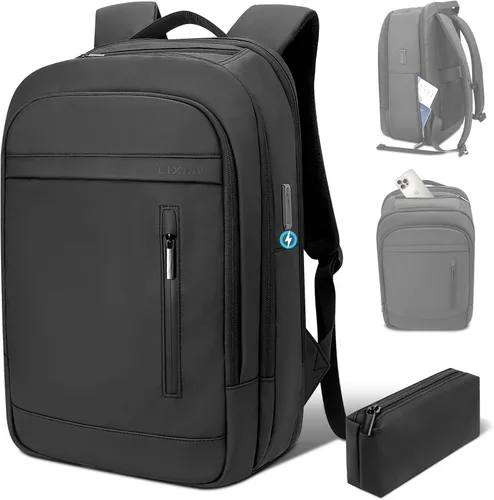 Miniatura 8 de Mochila de negocios para hombres antirrobo resistente al agua mochila de desplazamiento para portátil de 15.6 pulgadas para el trabajo diario, Negro