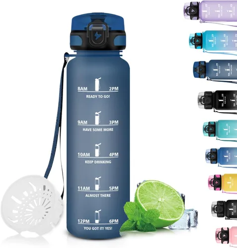 Miniatura 32 de Botella de agua – 16.9 fl oz – Botella de agua para niños, botella de sorbete a prueba de fugas, botella deportiva con marcador de tiempo, botella