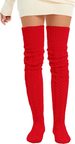 Miniatura 4 de SherryDC Calcetines hasta el muslo de punto trenzado para mujer, calentadores de piernas, extra largos por encima de la rodilla, medias altas