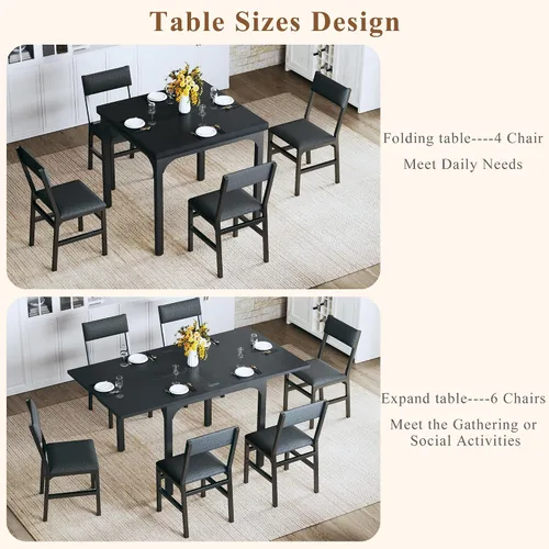 Miniatura 2 de Juego de mesa de comedor de 7 piezas para 4-6, sillas extensibles para mesa de cocina, juego de 6 con 6 sillas, mesa de comedor rectangular