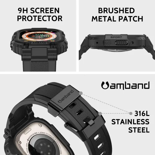 Miniatura 3 de amBand - Carcasa de Correas con Protector de Pantalla Compatible con Apple Watch Ultra 3/2/1 49mm para Hombres, Serie Deportiva M1 Funda Resistente