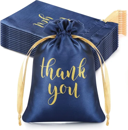 Sieral 50 piezas de bolsas de regalo de satén con cordón "Thank You" para joyería y dulces, bolsas para mujeres, para Navidad, boda, baby shower,