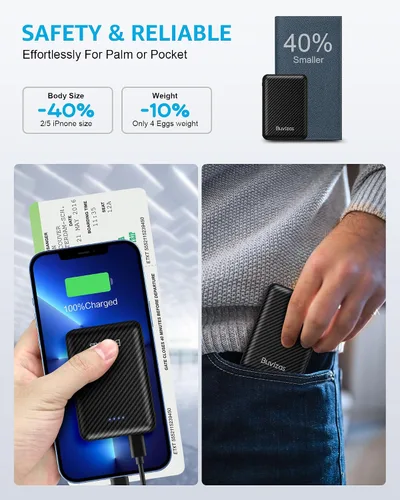Miniatura 5 de Paquete de batería de chaleco térmico de 5 V y 2 A, batería recargable compacta de 12000 mAh para chaleco calefactable, con puertos de salida USB