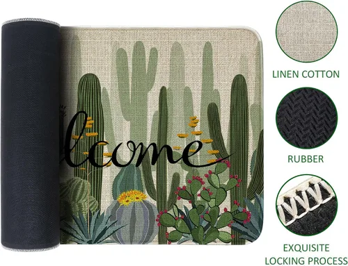 Miniatura 7 de Tapete de bienvenida para puerta de exterior, color verde cactus, 36 x 24 pulgadas, antideslizante, lavable, tapete para puerta de entrada