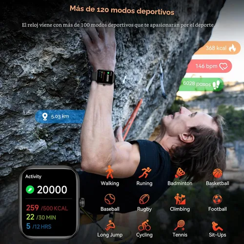 Miniatura 3 de Reloj inteligente con Alexa incorporado, pantalla táctil HD de 1.83 pulgadas, notificaciones/llamadas Bluetooth, impermeabilidad IP68, más de 120