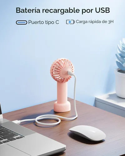 Miniatura 7 de SWEETFULL Mini Ventilador Portátil – Ventilador de Mano Recargable, 3 Velocidades, Pequeños Regalos de Mano Personales para Artículos Esenciales