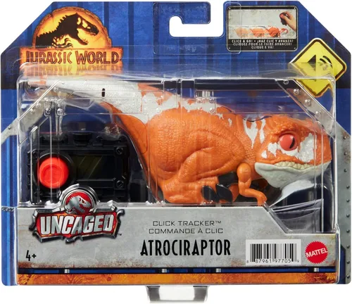 Miniatura 5 de Mattel Jurassic World Dominion - Juguete de dinosaurio sin jaula con movimiento y sonido controlados por clicker, figura de acción de dinosaurio rojo