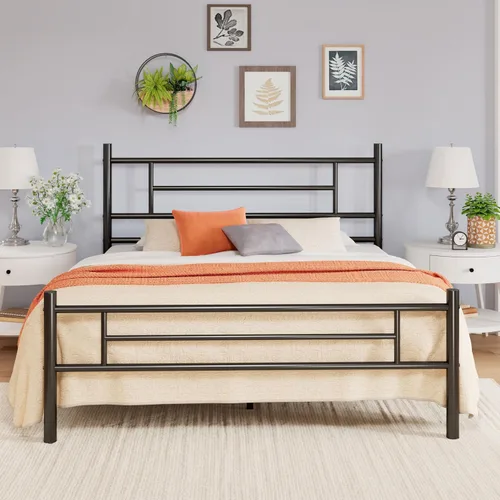 Miniatura 13 de Allewie Armazón de Cama de Plataforma Metálica Tamaño Individual de 14 Pulgadas con Cabecera y Piecera, Almacenamiento Debajo de la Cama, Soporte