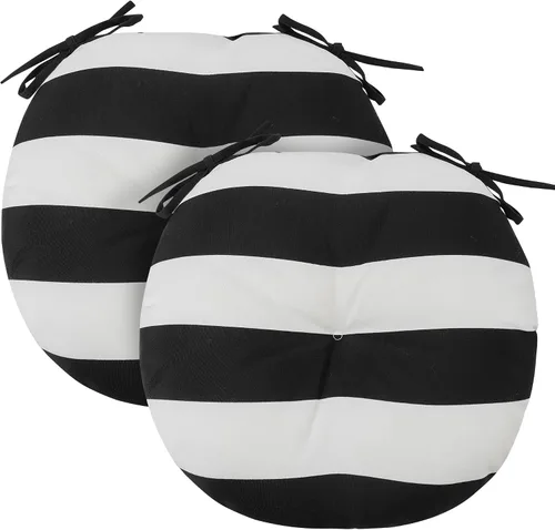 Miniatura 12 de FUNHOME Juego de 2 cojines para sillas bistró de 15"x15"x4", repelentes al agua, redondos, cojines para sillas de exterior con lazos, almohadillas