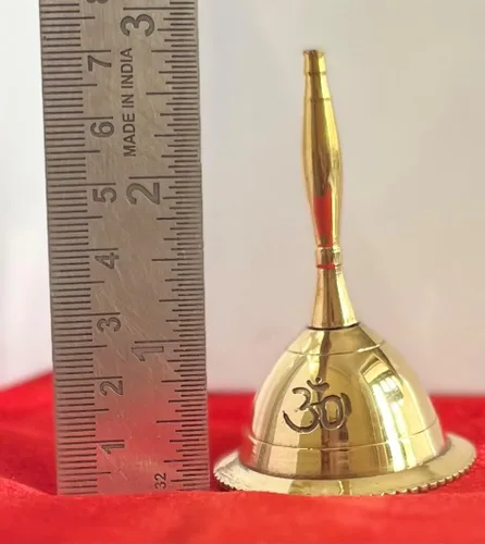 Miniatura 2 de Indian Consigners Campana de mano de latón con sonido fuerte, campanas de altar, péndulo de 3 pulgadas (Flor de la Vida)