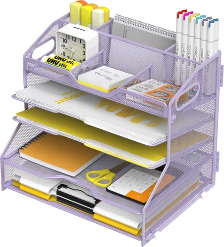 Miniatura 11 de YINGHUA Bandeja organizadora de cartas de papel de 5 niveles con 6 compartimentos ajustables superiores y soporte para archivos, clasificador de 5
